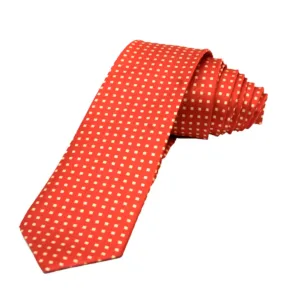 Red polka dot tie with cream-colored dots