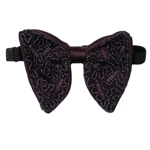 Elegant Maroon Beaded Embroidered Bow Tie Front View