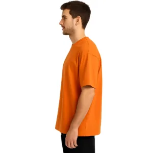 Oversized Cotton T-Shirt Side View – Orange - 2